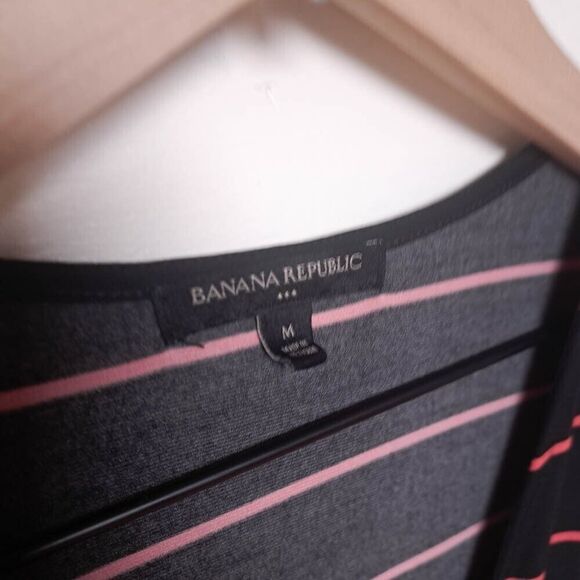Banana Republic Womens Medium Black Pink Striped Short Sleeve Wrap V Neck Dress - Picture 3 of 8